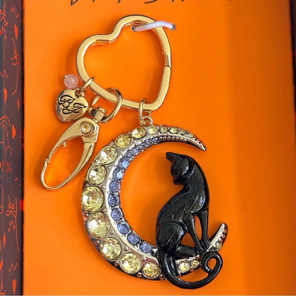 Betsey Johnson Halloween Black Cat & Crescent Moon Bag Charm - Picture 3 of 4